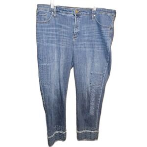 Chico's Girlfriend Slim Jeans 16R / 3R Patchwork Denim GUC‎ Boho Hippie 🧵